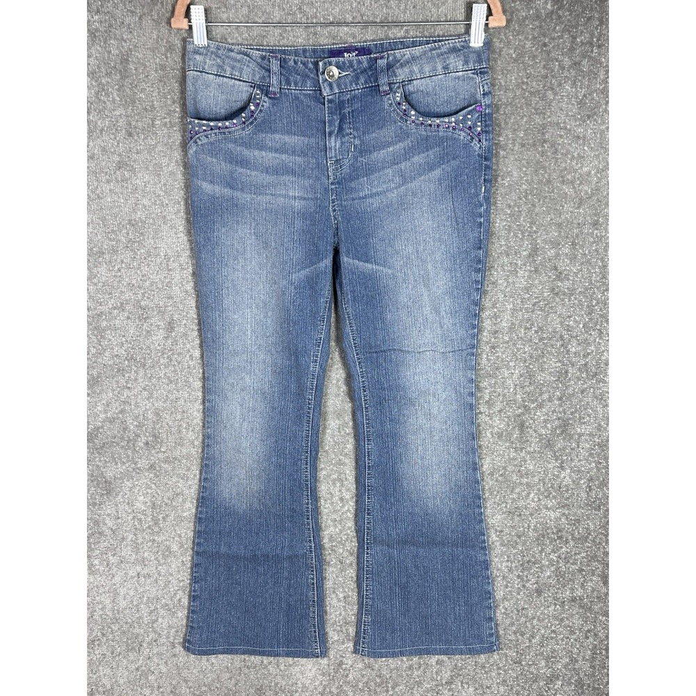 JOLT Jeans Girls Size 16 Blue Bootcut‎ BLING Beads Rhinestone PEACE Sign Pockets
